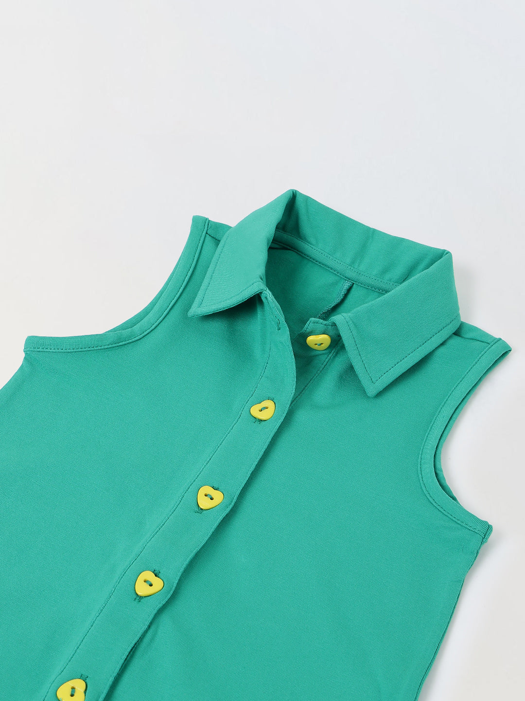 Spunkies Green Girls Color-Blocked Spread Collar Sleeveless Romper