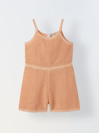 Girls Peach Crochet Sleeveless Jumpsuit