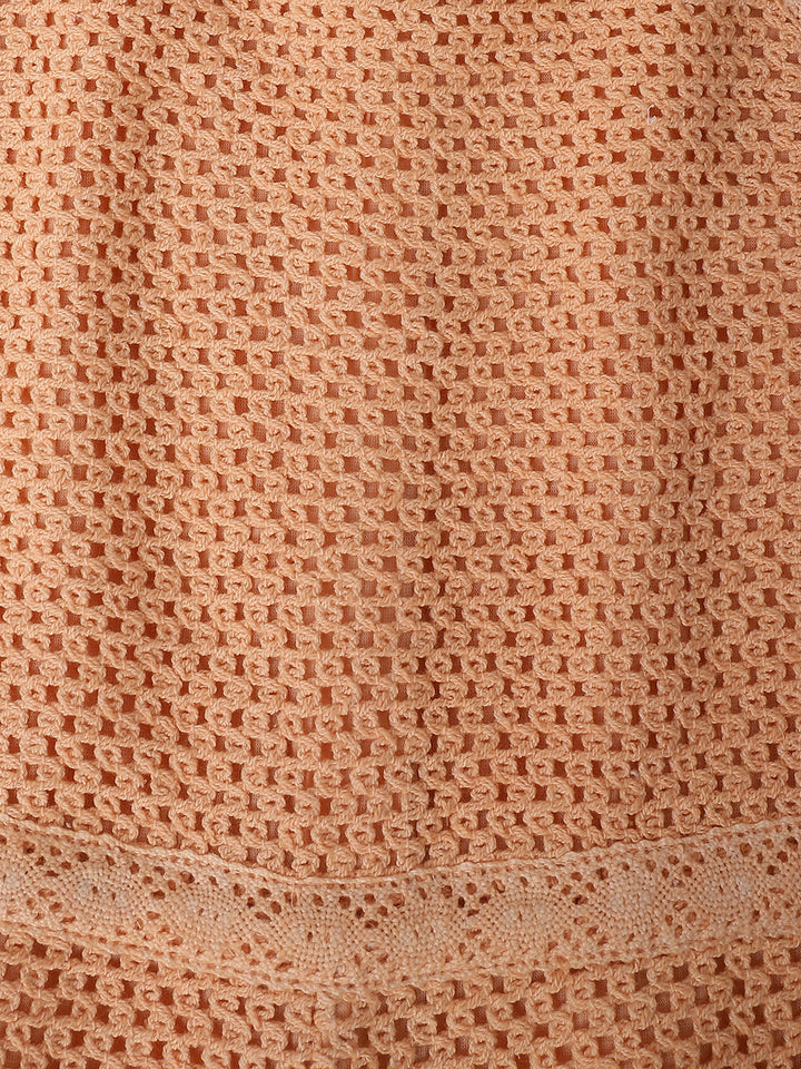 Girls Peach Crochet  Sleeveless Jumpsuit