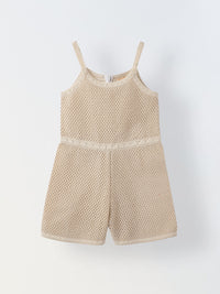 Girls Off White Crochet Sleeveless Jumpsuit