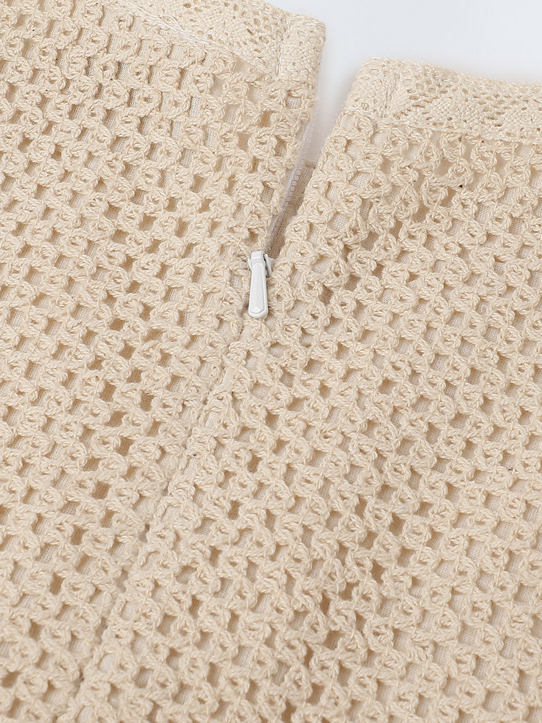 Girls Beige Crochet  Sleeveless Jumpsuit