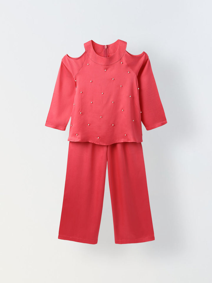 Girl Pink Round Neck Emblishment Ethnic set