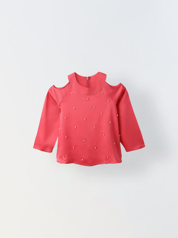 Girl Pink Round Neck Emblishment Ethnic set
