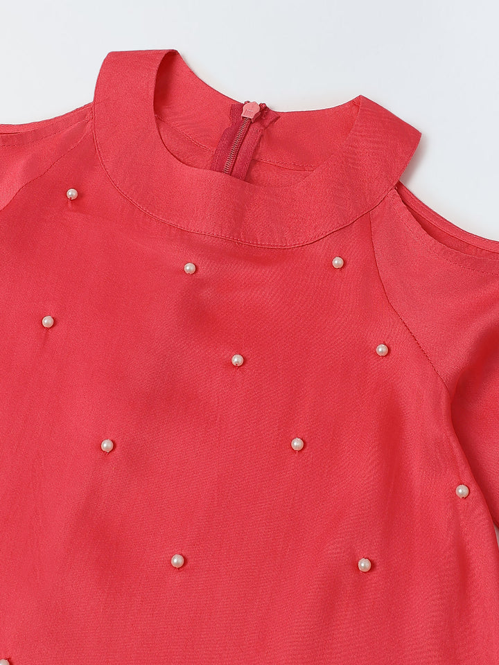 Girl Pink Round Neck Emblishment Ethnic set