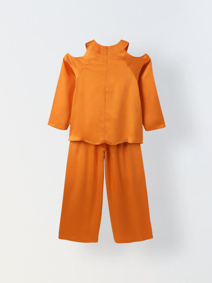 Girl Orange Round Neck Emblishment Ethnic set