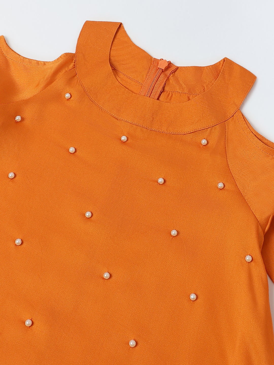 Girl Orange Round Neck Emblishment Ethnic set