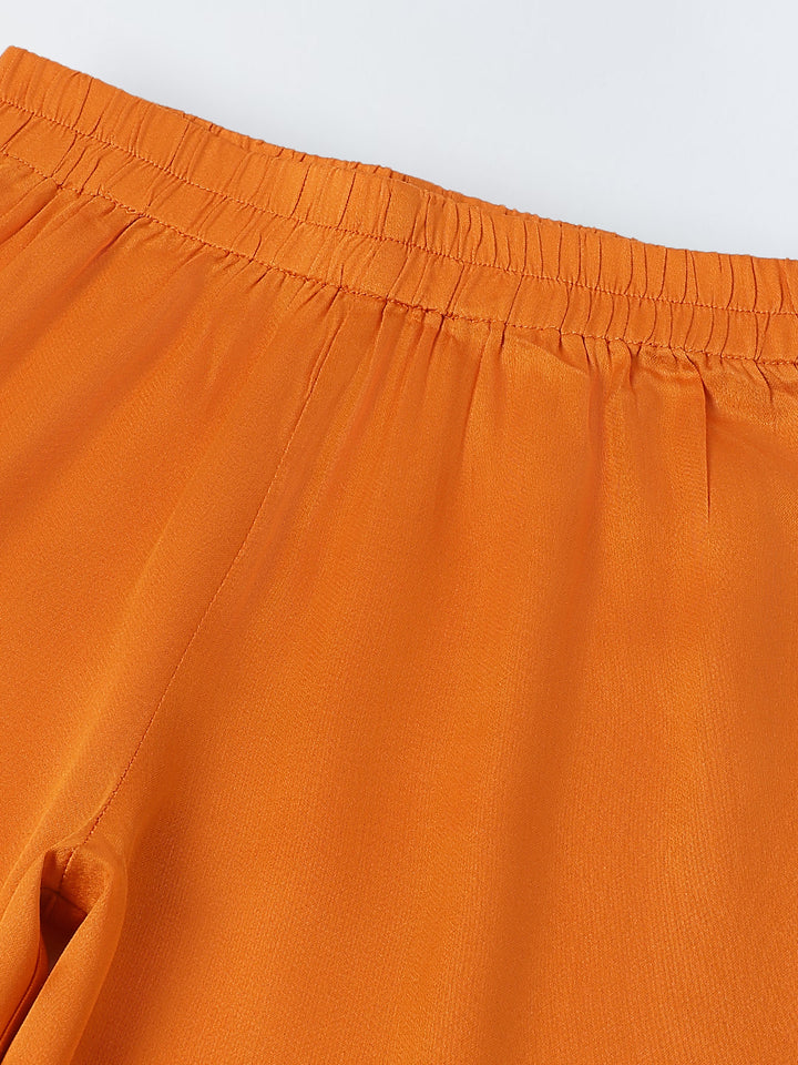 Girl Orange Round Neck Emblishment Ethnic set