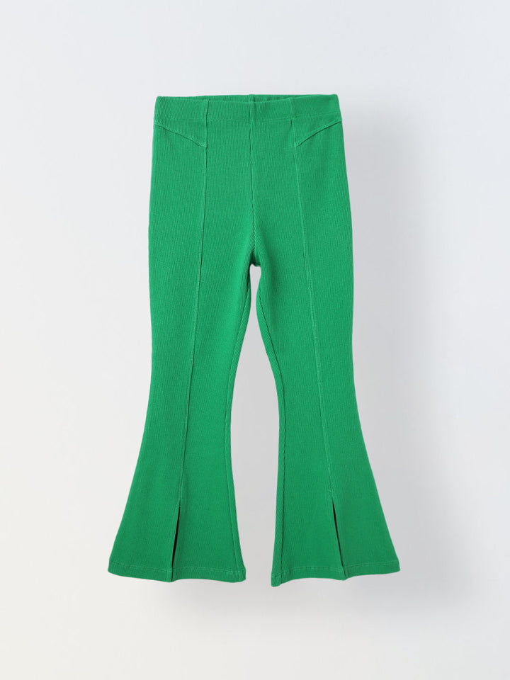 Girls Green Cotton Ribbed Legging