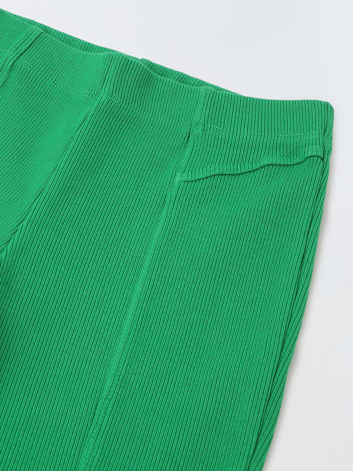 Girls Green Cotton Ribbed Legging