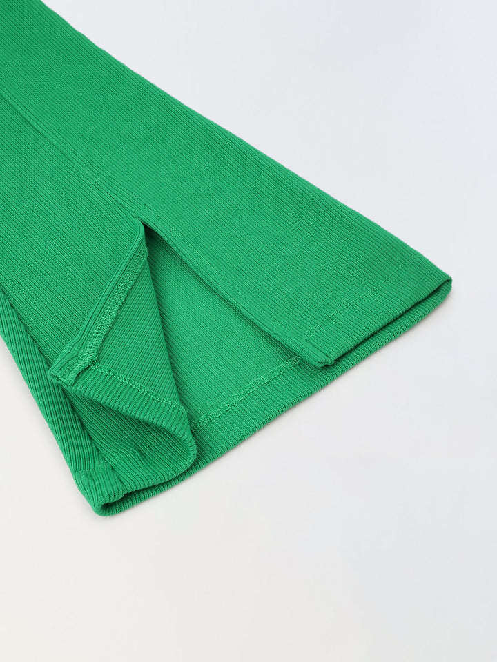 Girls Green Cotton Ribbed Legging