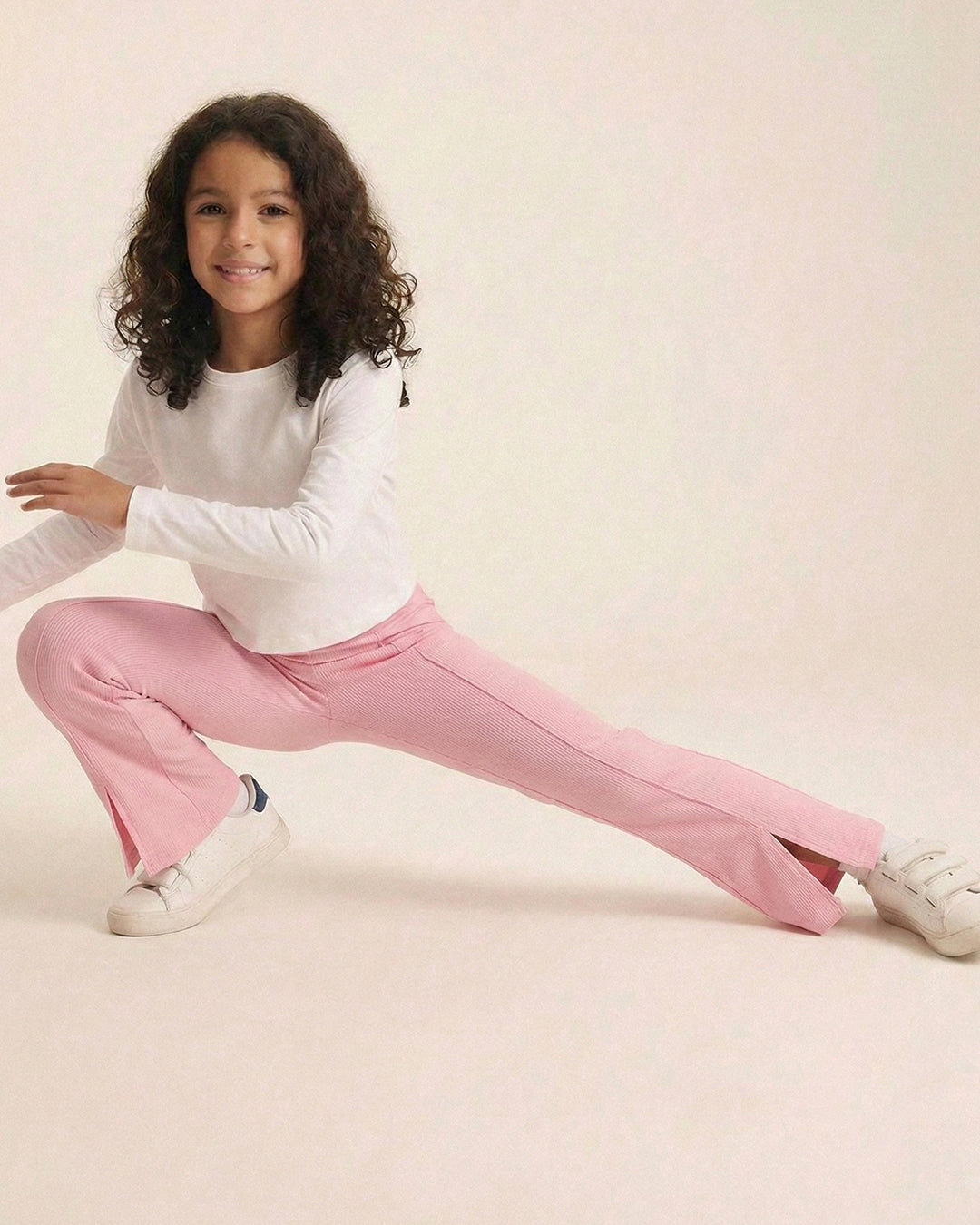 Girls Pink Cotton Ribbed Legging