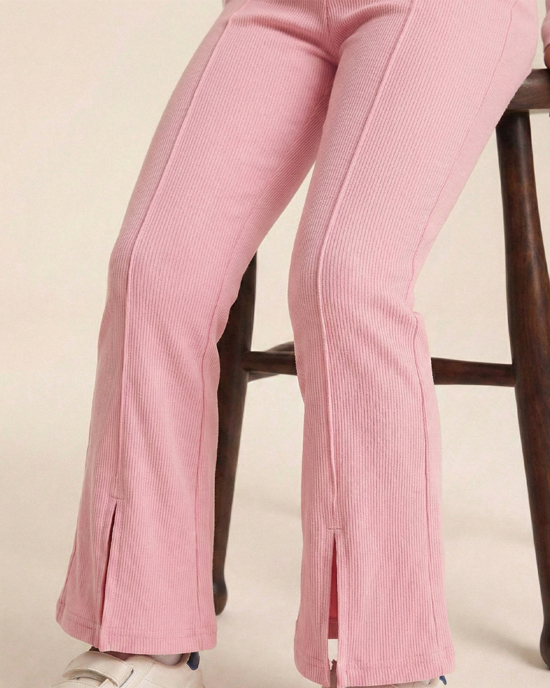 Girls Pink Cotton Ribbed Legging