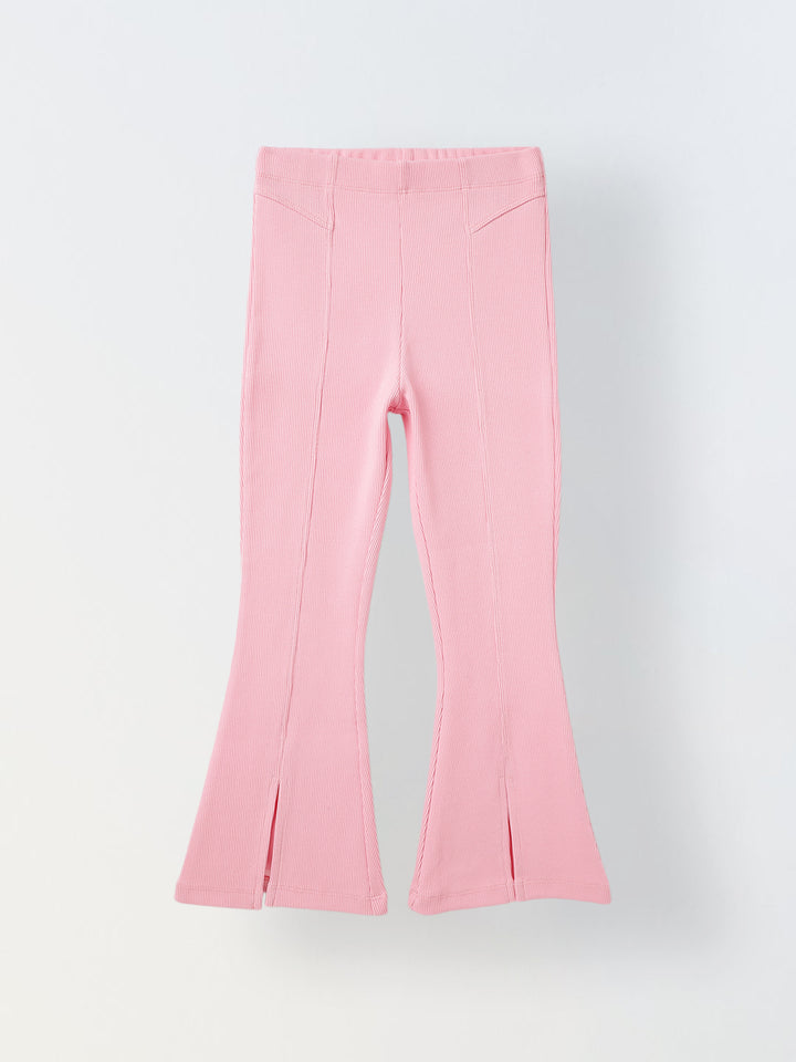 Girls Pink Cotton Ribbed Legging