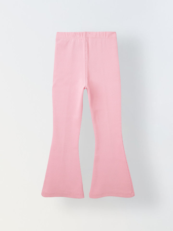 Girls Pink Cotton Ribbed Legging