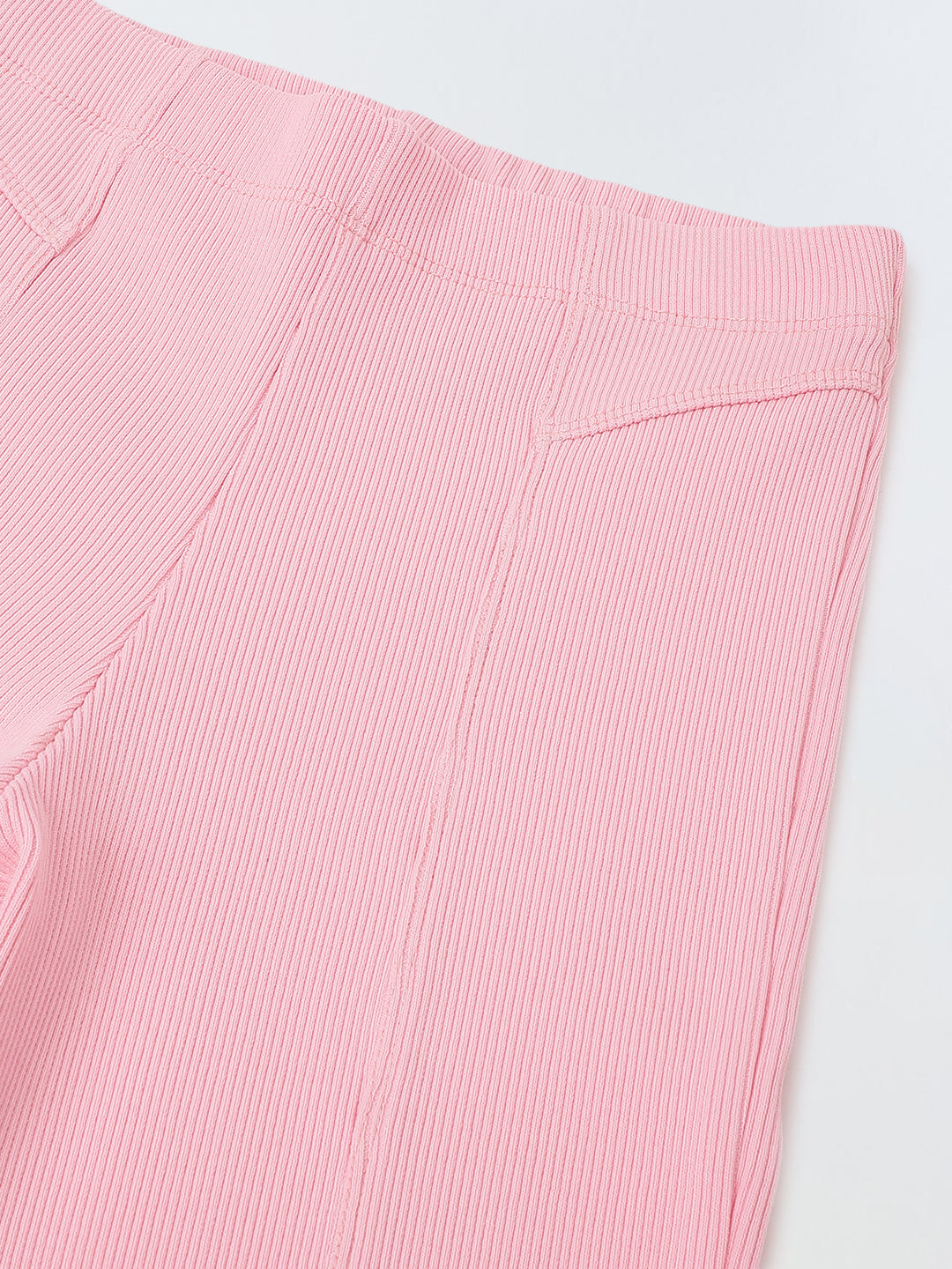 Girls Pink Cotton Ribbed Legging