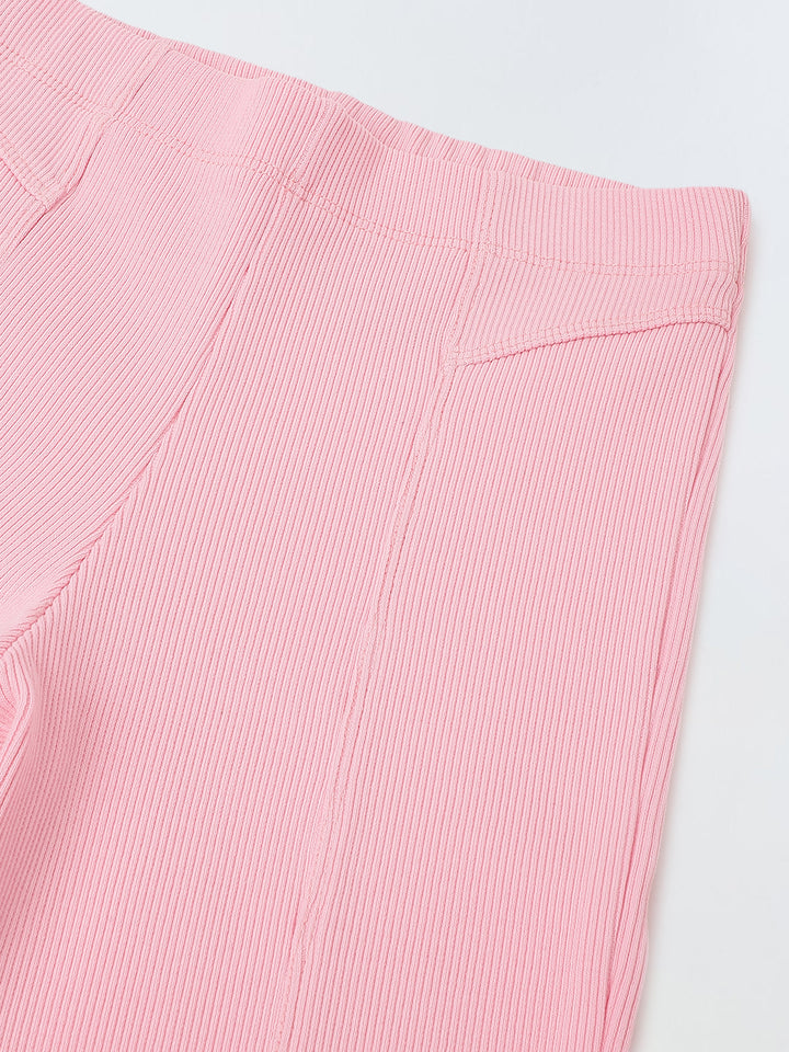 Girls Pink Cotton Ribbed Legging