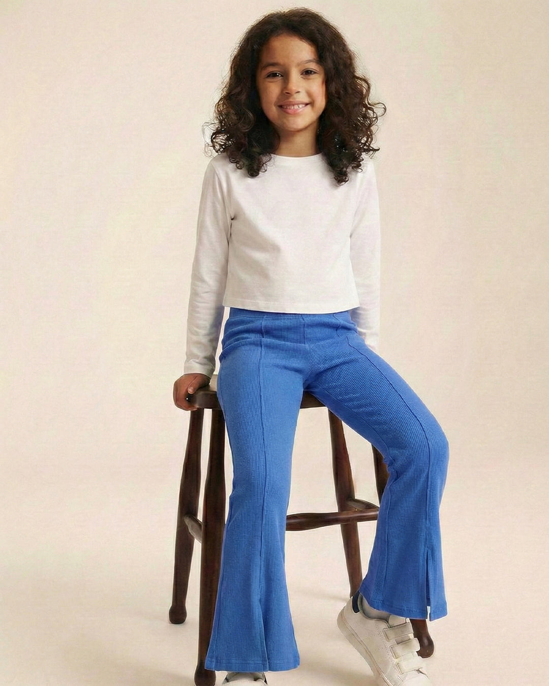 Girls Blue Cotton Ribbed Legging