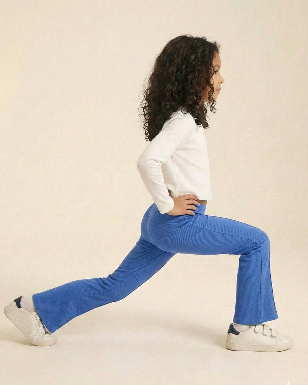 Girls Blue Cotton Ribbed Legging
