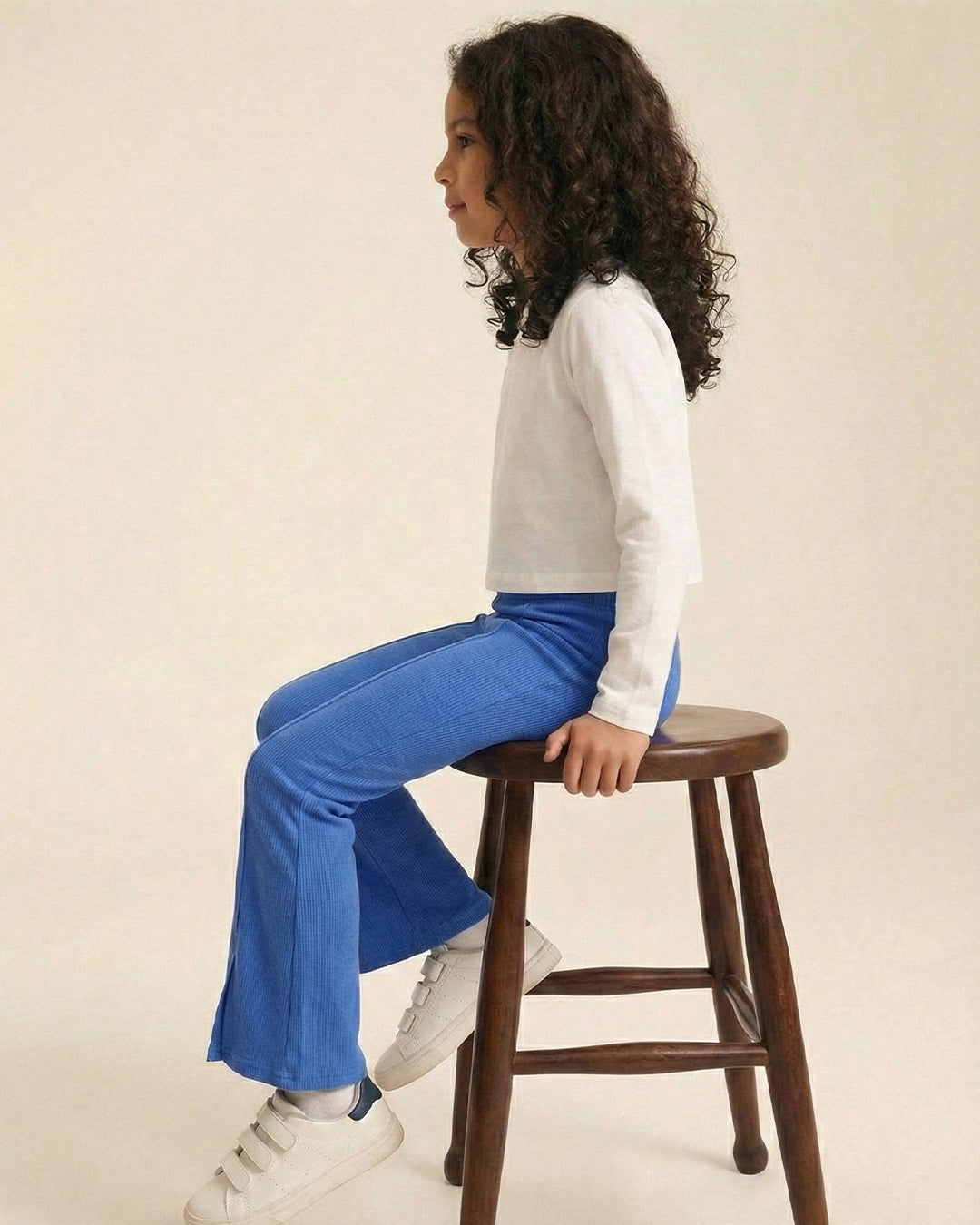 Girls Blue Cotton Ribbed Legging