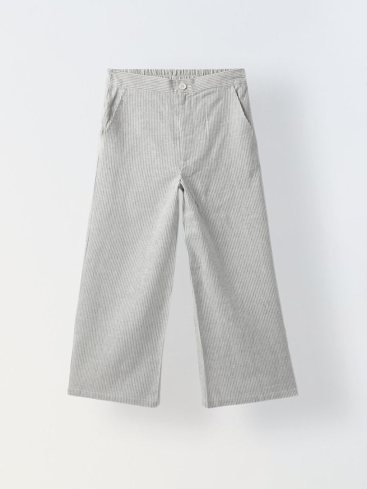 Girls Casual White and Black cotton Stripe Pant