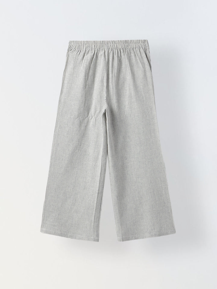 Girls Casual White and Black cotton Stripe Pant