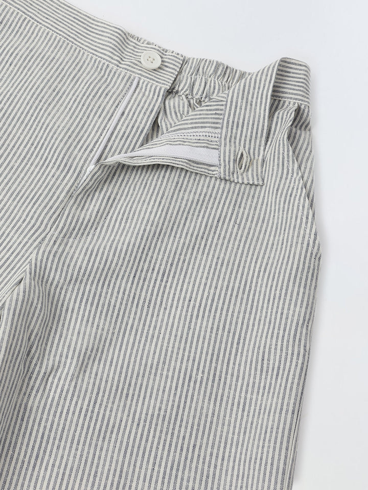 Girls Casual White and Black cotton Stripe Pant