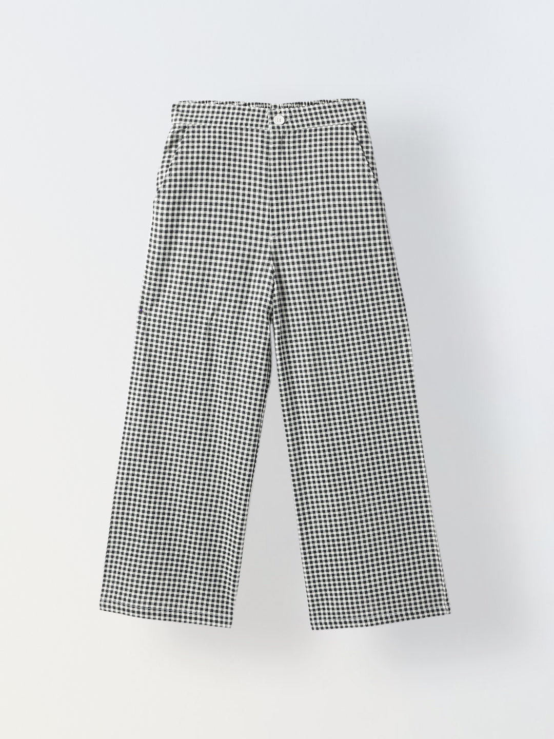Girls Casual White and Black Checked Pant