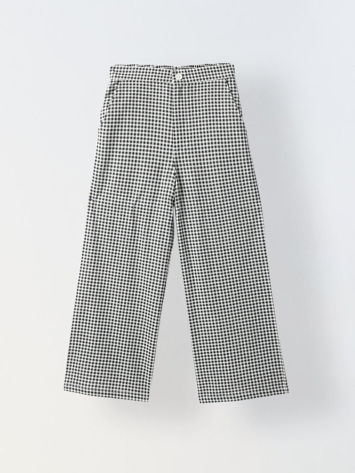 Girls Casual White and Black Checked Pant