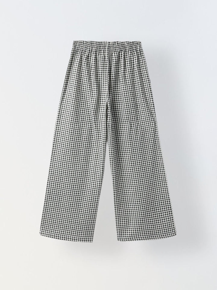 Girls Casual White and Black Checked Pant