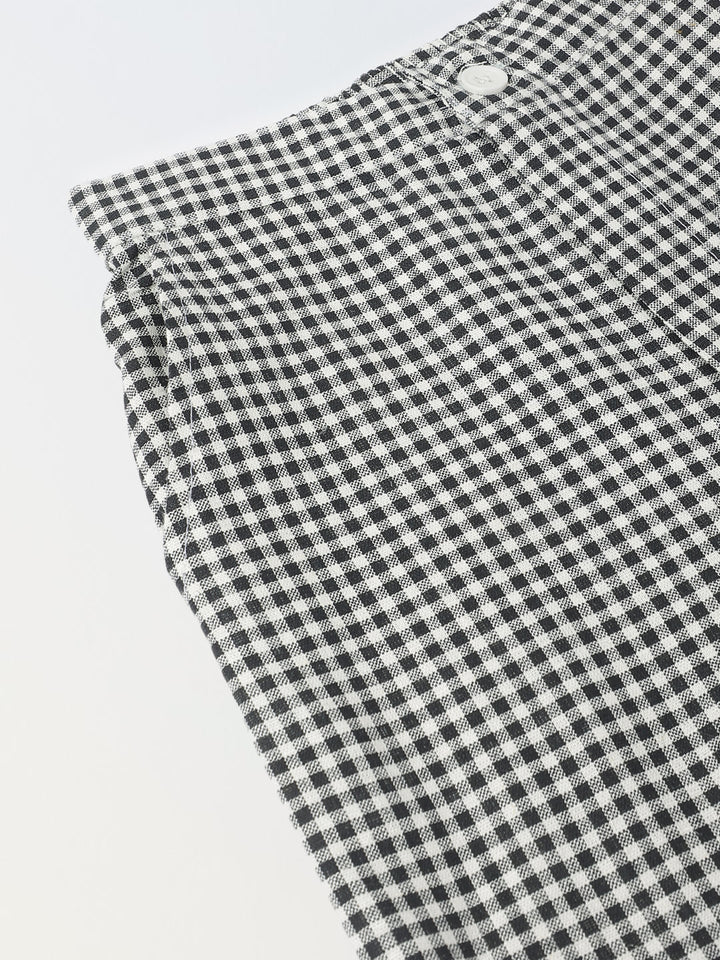 Girls Casual White and Black Checked Pant