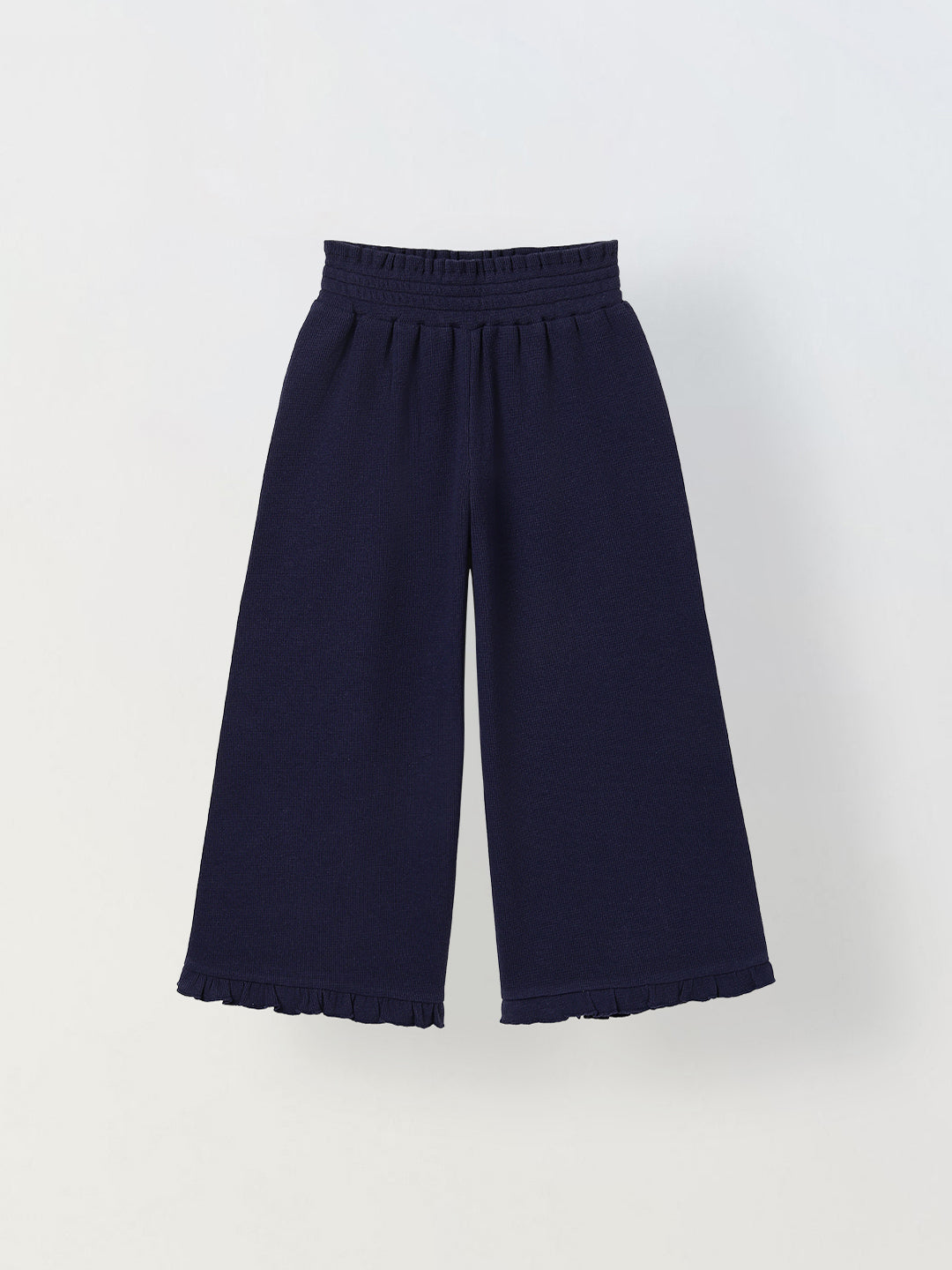 Spunkies Girls Navy Blue Solid Elasticated Waist Trousers