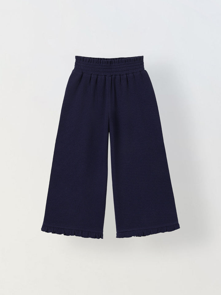 Spunkies Girls Navy Blue Solid Elasticated Waist Trousers