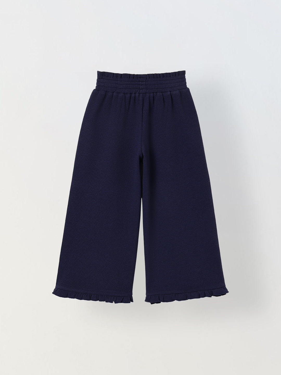 Spunkies Girls Navy Blue Solid Elasticated Waist Trousers