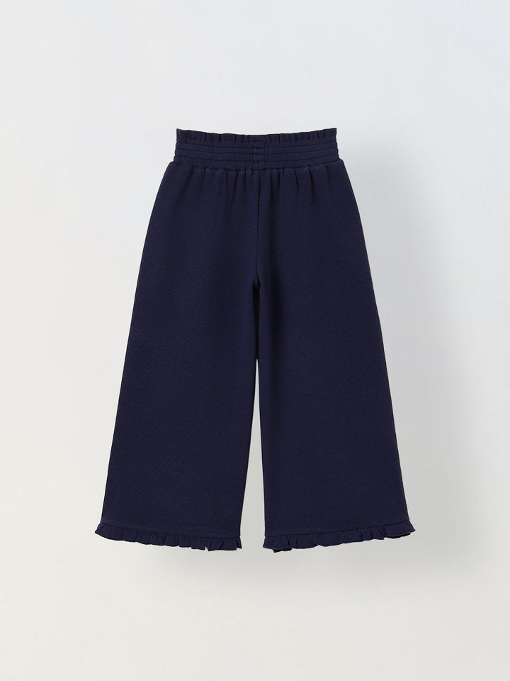 Spunkies Girls Navy Blue Solid Elasticated Waist Trousers