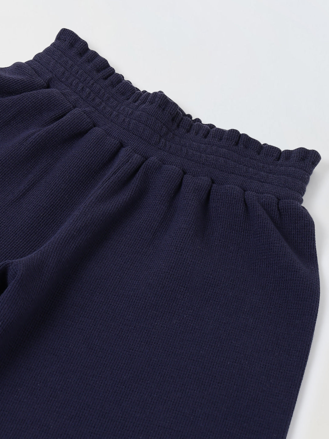 Spunkies Girls Navy Blue Solid Elasticated Waist Trousers