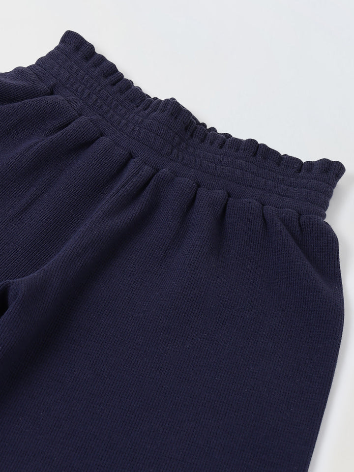 Spunkies Girls Navy Blue Solid Elasticated Waist Trousers