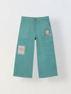 Spunkies Girls Green Graphic Print Button and Zip Straight Leg Flat-Front Trousers