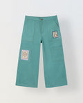 Spunkies Girls Green Graphic Print Button and Zip Straight Leg Flat-Front Trousers