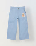 Spunkies Girls Blue Graphic Print Button and Zip Straight Leg Flat-Front Trousers