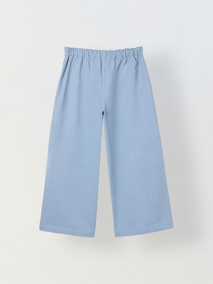 Spunkies Girls Blue Graphic Print Button and Zip Straight Leg Flat-Front Trousers