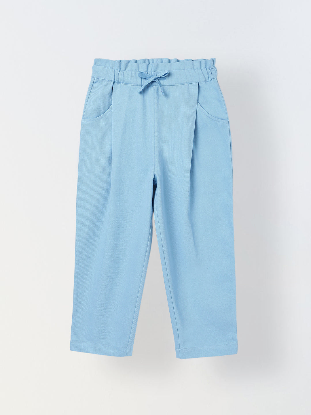 Spunkies Girls Blue Solid Elasticated Waist Single Pleated Trousers