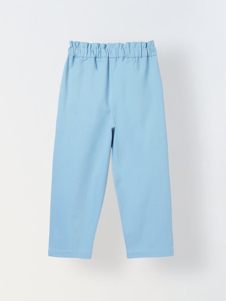 Spunkies Girls Blue Solid Elasticated Waist Single Pleated Trousers
