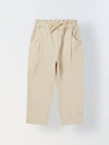 Spunkies Girls Beige Solid Elasticated Waist Single Pleated Trousers