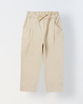 Spunkies Girls Beige Solid Elasticated Waist Single Pleated Trousers