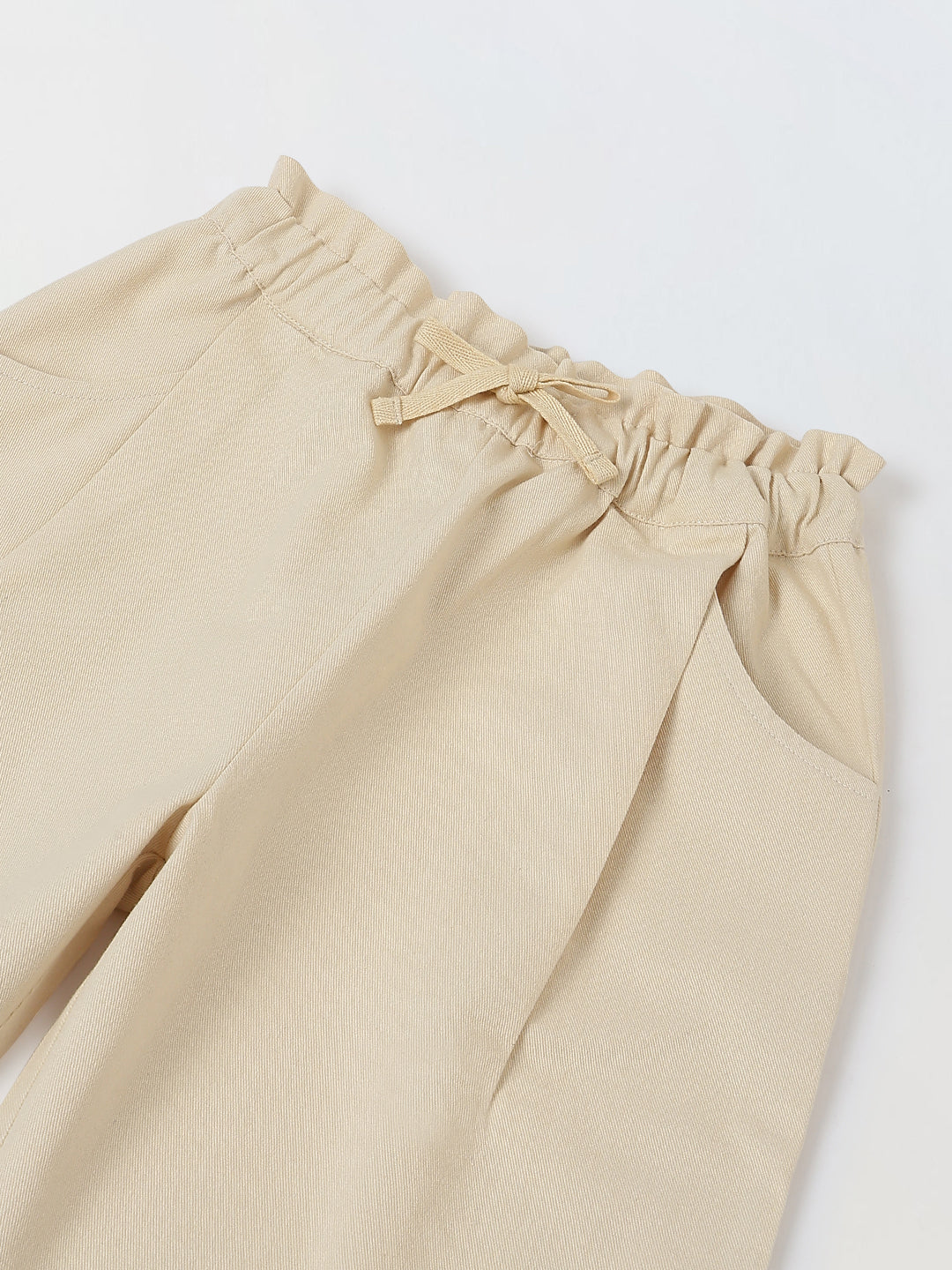 Spunkies Girls Beige Solid Elasticated Waist Single Pleated Trousers