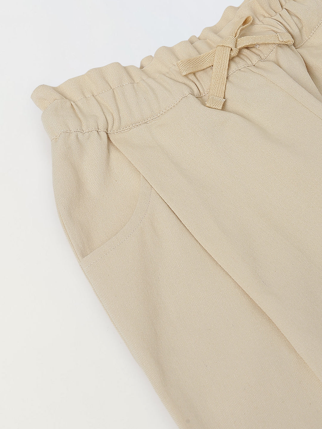 Spunkies Girls Beige Solid Elasticated Waist Single Pleated Trousers