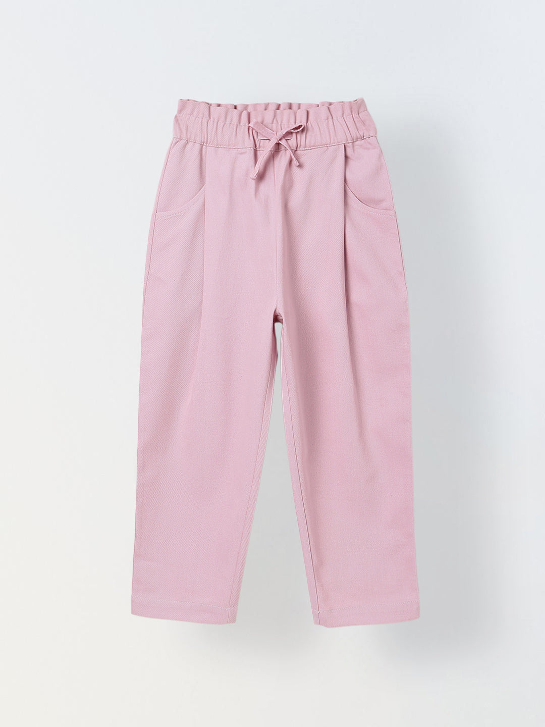 Spunkies Girls Pink Solid Elasticated Waist Single Pleated Trousers