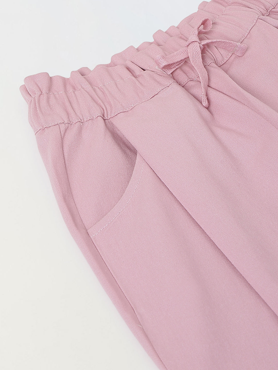Spunkies Girls Pink Solid Elasticated Waist Single Pleated Trousers