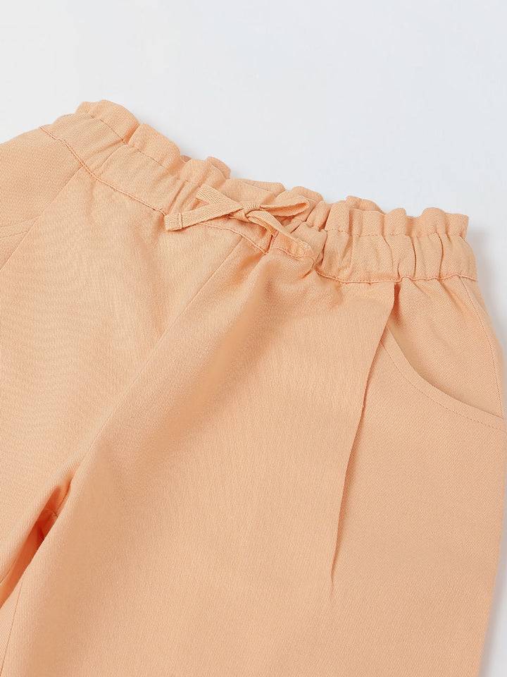 Spunkies Girls Peach Solid Elasticated Waist Single Pleated Trousers