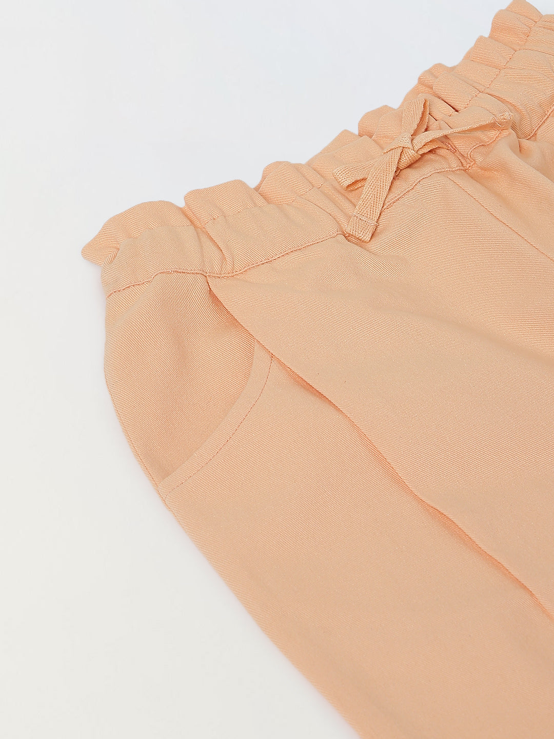 Spunkies Girls Peach Solid Elasticated Waist Single Pleated Trousers